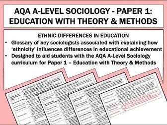 Ethnic differences in Education - Key sociologists glossary (AQA Paper 1)