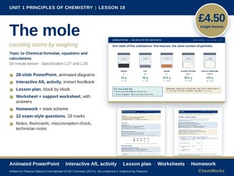 Edexcel IGCSE Chemistry Unit 1 – Principles of Chemistry: Lesson 18, The Mole
