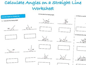 Shape Worksheet - Calculating Angles on a Straight Line
