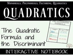 Quadratic Formula and the Discriminant for Interactive Notebooks for Algebra 2