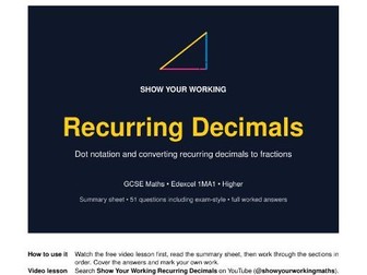 Recurring Decimals GCSE Maths Revision Pack | Edexcel Higher | Worked Answers