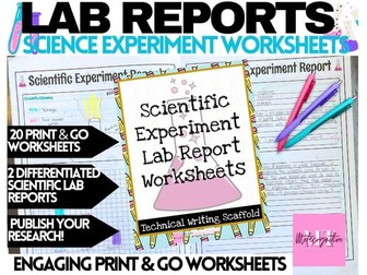 Scientific Experiment Lab Report Worksheets for Elementary