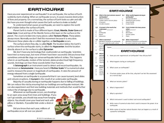 Earthquake Reading Comprehension Passage and Questions - PDF
