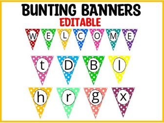 Printable Polka Dots Bunting Banners, Editable Classroom Bunting Banners, Decor