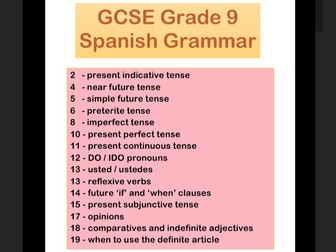 Grammar Booklet for Grade 9 Spanish GCSE