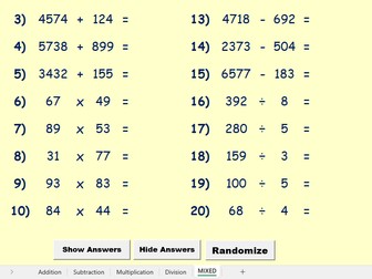 4 Operations Random Question Generator