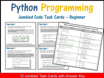 Python Programming–Jumbled Code Task Cards (Beginner) Coding Unplugged Activity