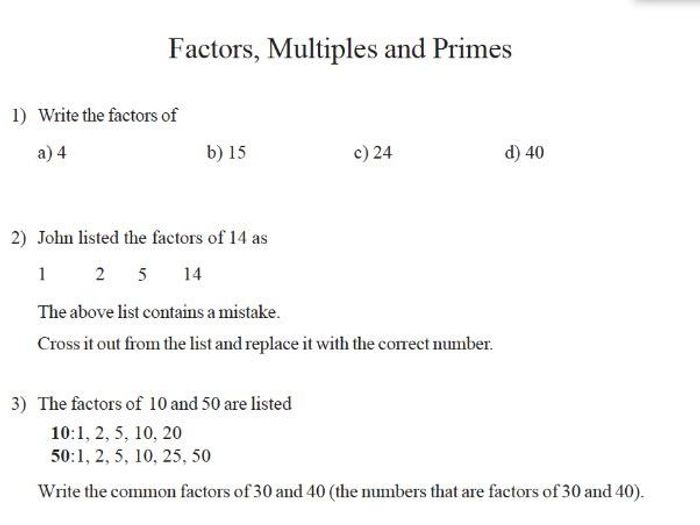 GCSE Maths Factors Multiples And Primes Worksheet | Teaching Resources