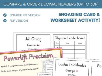 Compare & Order Decimal Numbers | Worksheet Card Activity | Place Value