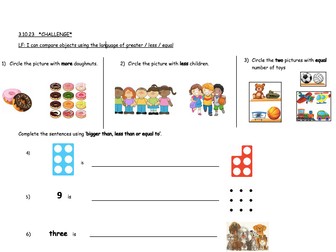 Year 1 - comparing using language: bigger, less, equal too