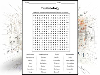 Criminology Word Search Puzzle Worksheet Activity