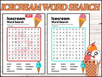 Icecream Day Word Search Puzzle| Fun Summer Puzzle Activity