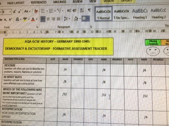 AQA GCSE History 9-1 assessment tracker - Germany 1890-1945
