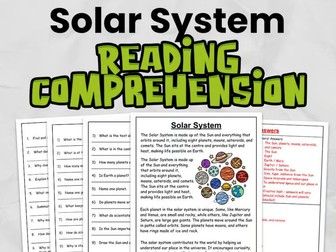 Solar System Reading Comprehension for Gr 3 - 5: No Prep Space Activity