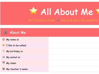 All About Me: My KS2 Journey Begins!