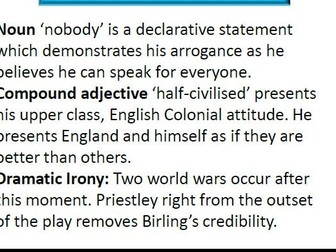 Inspector Calls Key Quotation Flash Cards--Arthur