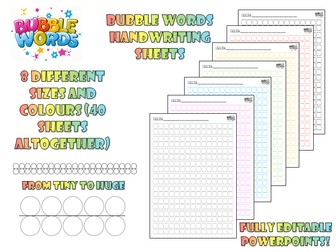 New Bubble Words Writing Frames of All Different Sizes and Colours to Scaffold Handwriting Editable!