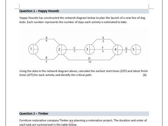 Critical Path Analysis for Business Studies. Case Study Style Questions