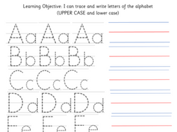 Trace and write the letters of the alphabet Upper and Lower case