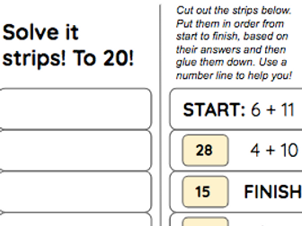 Addition to 20, solve it strips, cut and stick - Year 1 maths