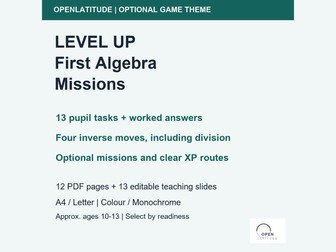 LEVEL UP First Algebra: Missions and Answers