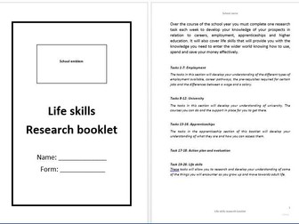 Life skills/careers/P16-18 options/form time/research booklet