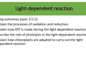 Photosynthesis Light dependent reaction AQA 3.5.1