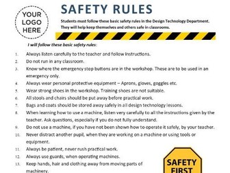 Student Safety Rules - Poster - Design and Technology