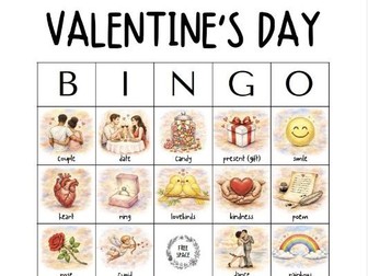 Valentine's Day Bingo Game • 36 Words  • 50 Illustrated Cards (English)