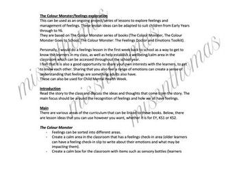 The colour monster and feelings lesson ideas.