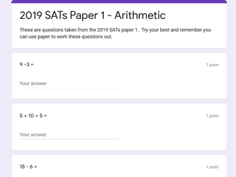 Google Forms 2019 SATs Maths KS1 Paper 1