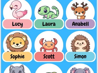 34 Animal Primary Labels - Name Stickers for Kids, Cute Animal Images for School