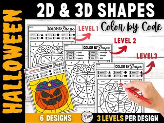 Halloween Color By Code - Halloween 2D Shape Activity - Halloween Coloring Pages