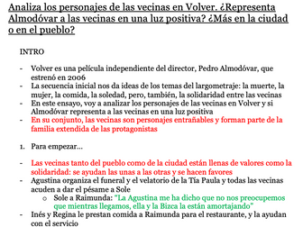 Essay plan for A level Spanish Volver