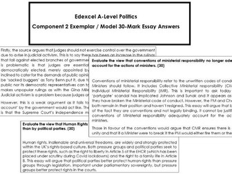 Edexcel A-Level Politics Exemplar Essay Answers (Component 2)