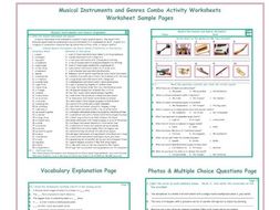 Musical Instruments and Genres Combo Activity Worksheets
