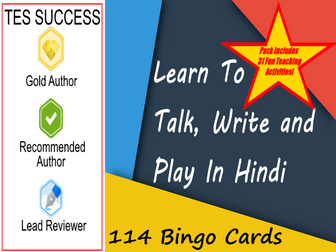 114 Hindi Bingo Game Cards + 31 Fun Teaching Activities For These Cards