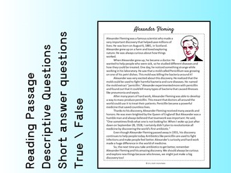 Alexander Fleming Biography Reading Comprehension Passage Printable Worksheet PDF