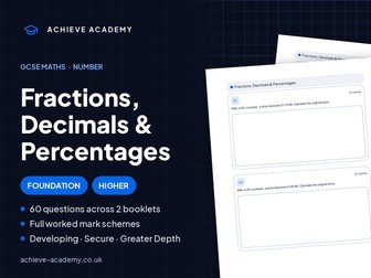 Fractions, Decimals & Percentages GCSE Maths Booklets | Foundation & Higher + Mark Schemes