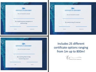 Simple Blue Water Swimming Certificates - Meter Achievements
