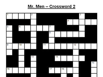 Crossword on the Mr Men Books 2 (+Answers)