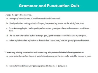 English Grammar and Punctuation Quiz