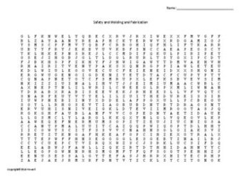 Safety in Welding and Fabrication Word Search for a Metal Fabrication Course