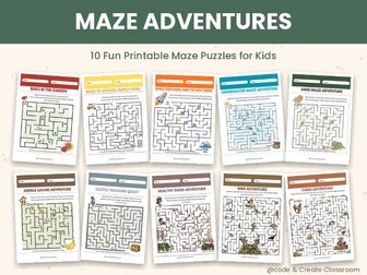 Maze Puzzle Worksheets Bundle | 10 Printable Mazes for Kids