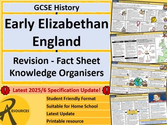 Early Elizabethan England - Revision Fact Sheets - GCSE History - Knowledge Organisers