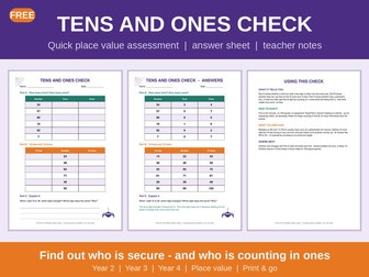 FREE Tens and Ones Place Value Assessment | 10 More 10 Less | Year 2, 3 & 4