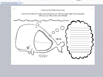 RE Jonah and the Whale KS1/SEN Worksheet Hand-Drawn