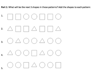 2D and 3D shapes patterns/ sequences worksheets