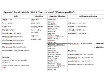 Knowledge Organisers to accompany Dynamo 1 Module 1