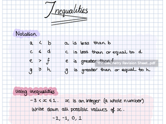 GCSE/IGCSE Inequalities Revision Sheet